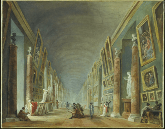 Hubert Robert: La Grande Galerie, entre 1801 et 1805. Oli sobre tela. 37 x 41 cm. Musée du Louvre, París.